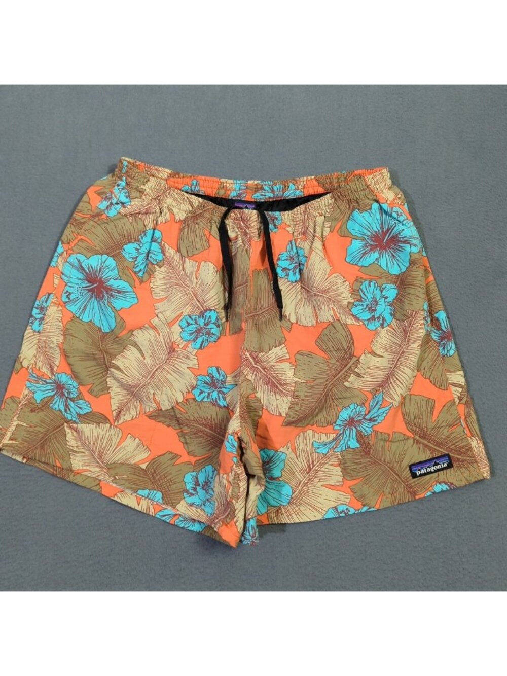 Patagonia Shorts Men's M Orange Floral Baggies 5" Lined Travel Vacation Outdoor
